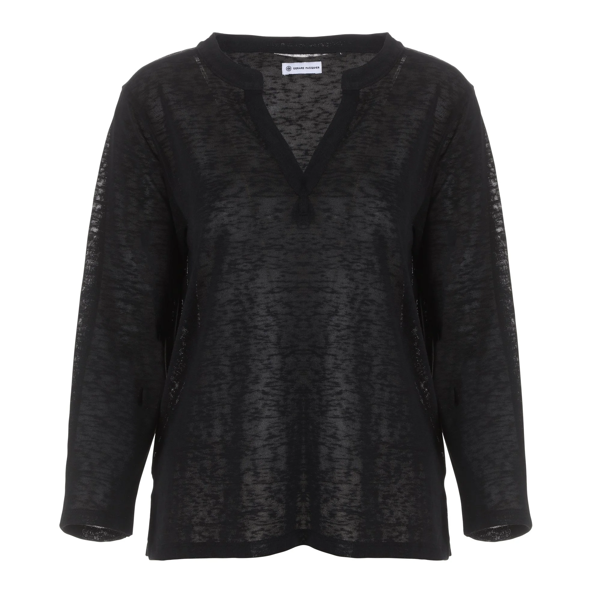Tee-shirt manches longues uni  - Noir - Image 3